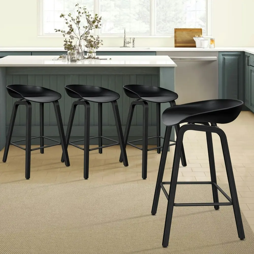 Alfordson 4x Kitchen Bar Stools Bar Stool Counter Wooden Chairs All Black Wade