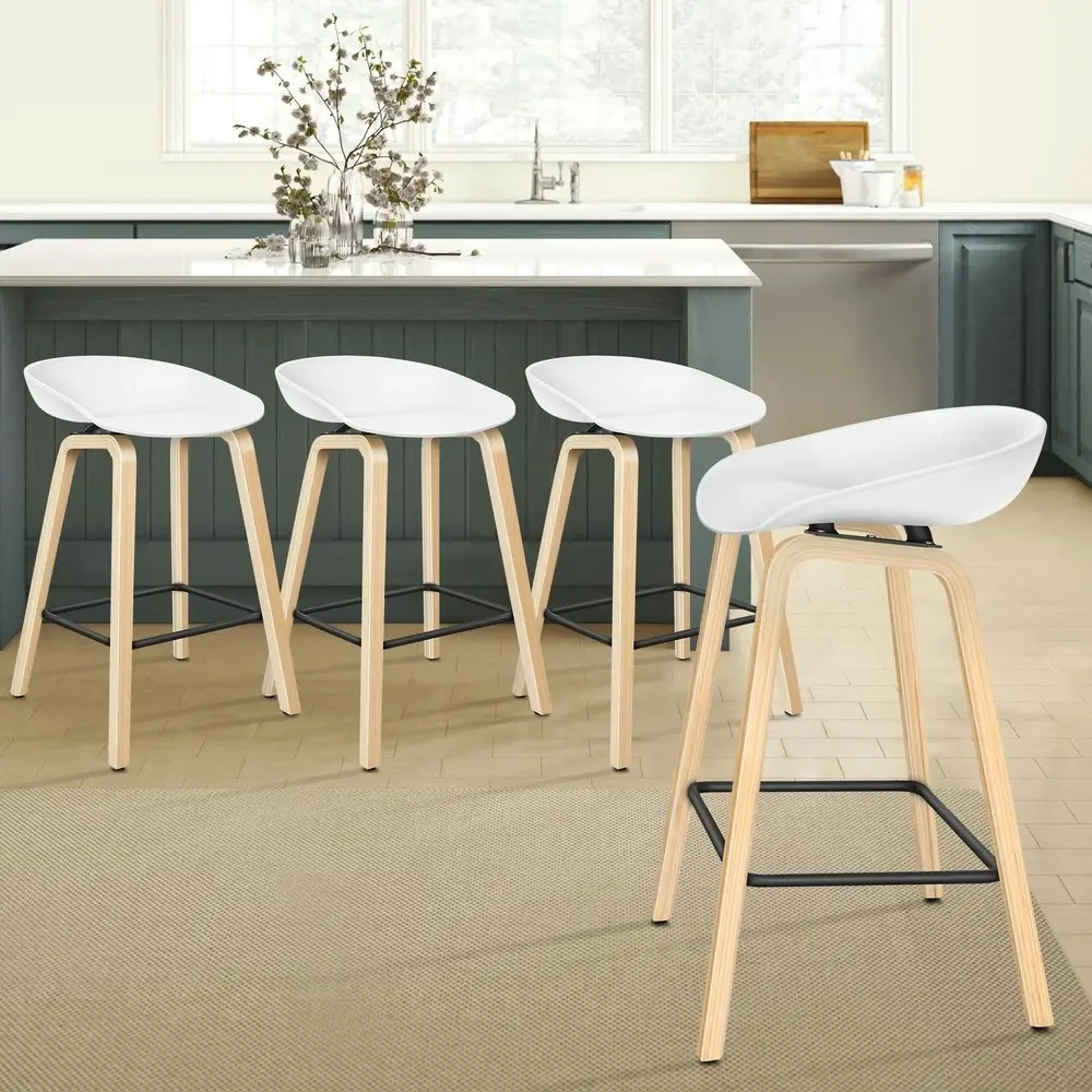 Alfordson 4x Kitchen Bar Stools Bar Stool Counter Wooden Chairs White Wade