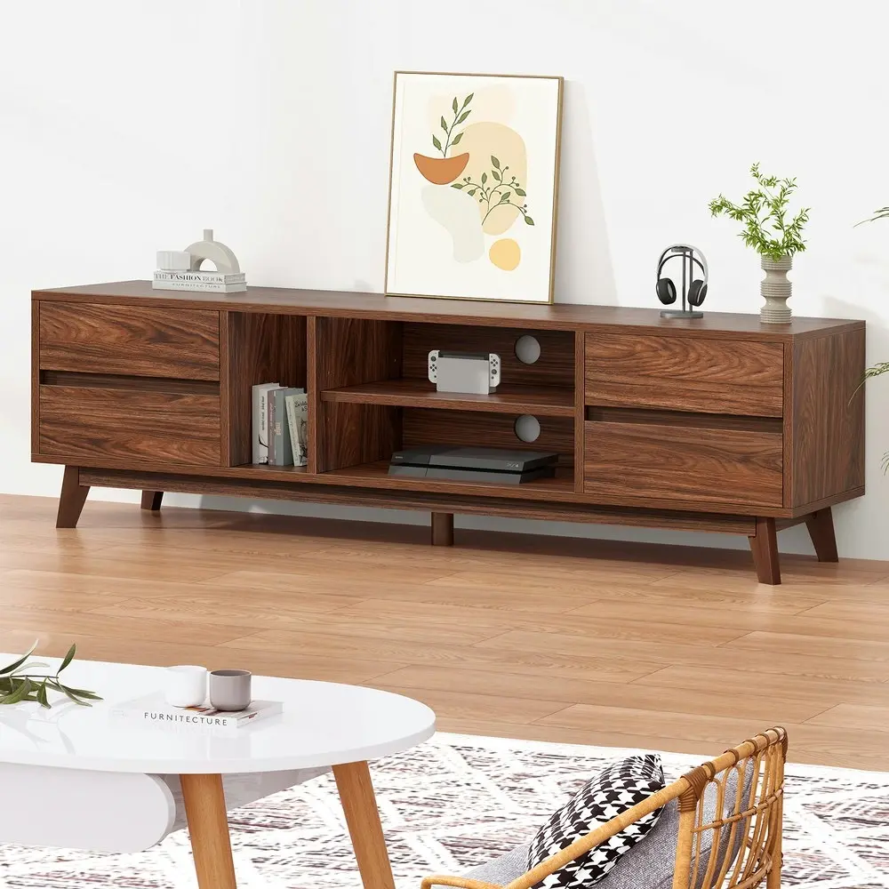 Alfordson Entertainment Unit TV Cabinet Stand 180cm Drawer Shelf Walnut