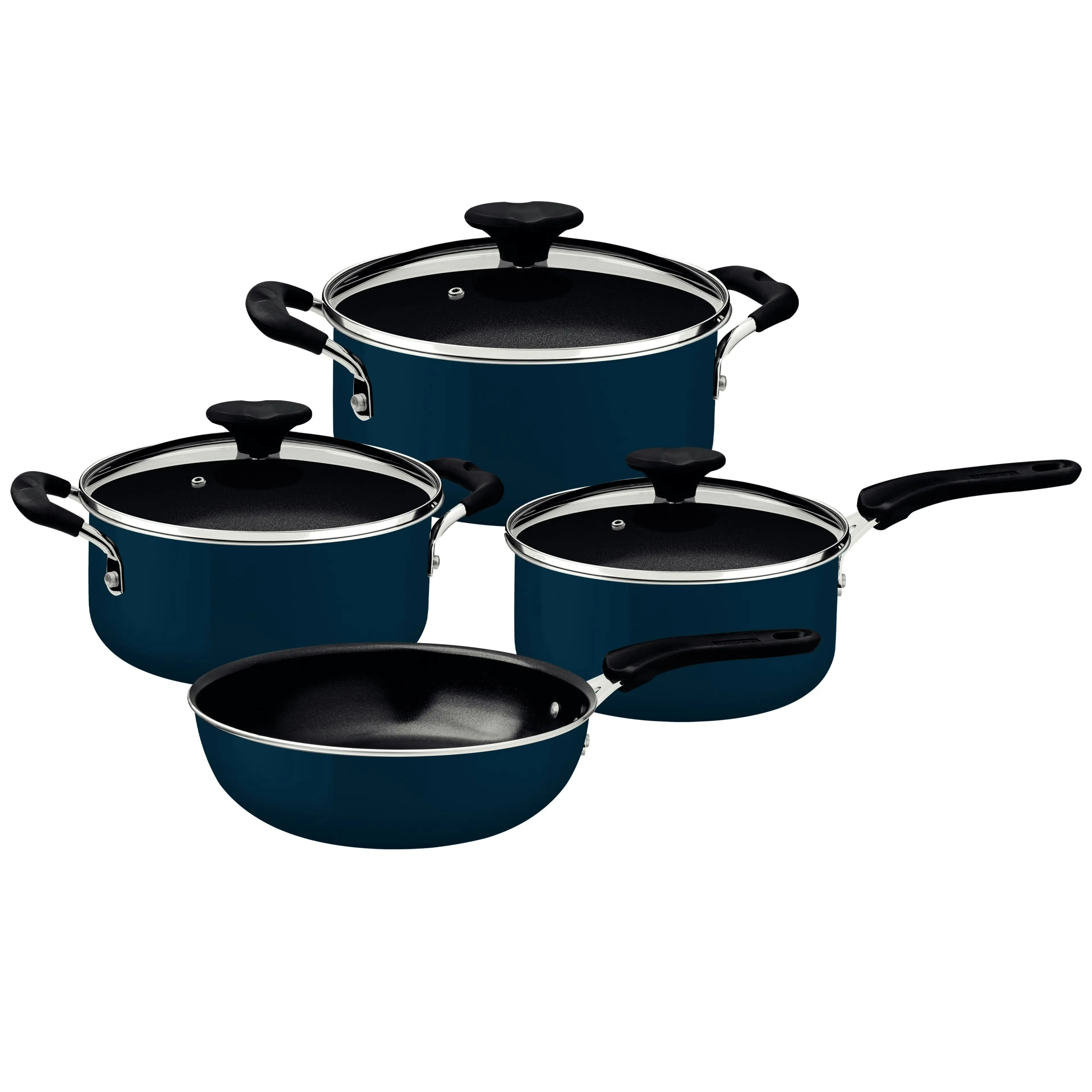 Tramontina Tunis 4-Piece Aluminum Cookware Set with Ceramic Internal Coating and Mediterranean Blue Silicone Exterior