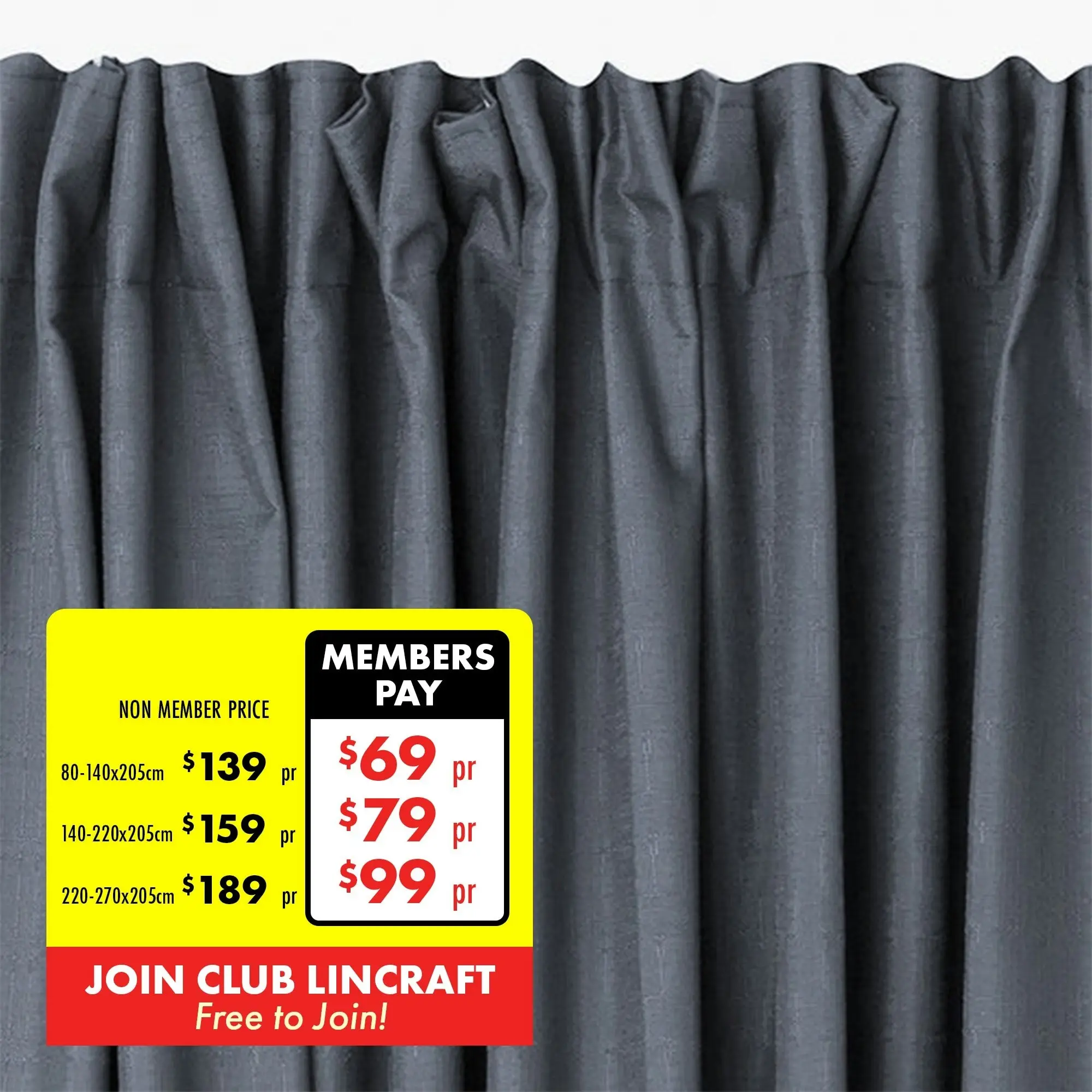 Liberty Pencil Pleat Curtain, 205cm Drop - Charcoal