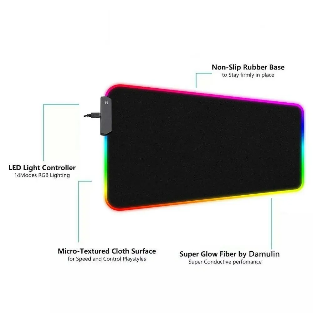 Led Gaming Mouse Pad Large Rgb Extended Mousepad Keyboard Desk Anti-Slip Mat