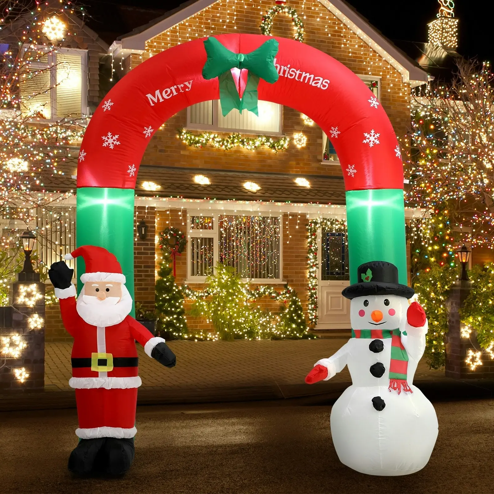 Mazam 2PCS 2.4M Christmas Inflatable Archway Xmas LED Lights Outdoor Decoration