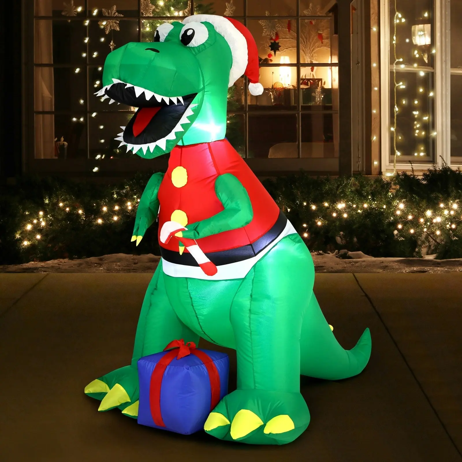 Mazam 2PCS Christmas Inflatable Dinosaur 1.8M Xmas LED Lights Outdoor Decoration