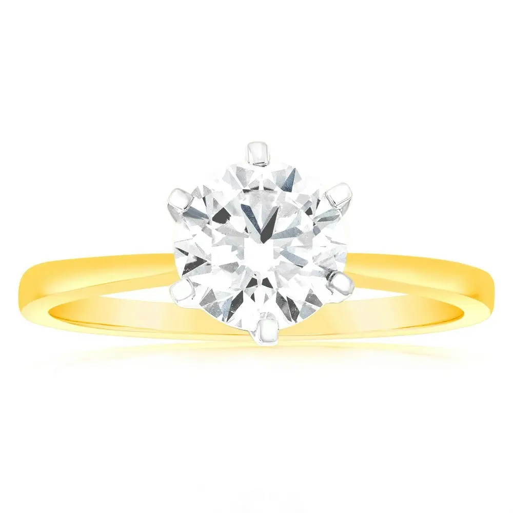 Luminesce Lab Grown Certified 2 Carat Solitaire Engagement Ring in 18ct Yellow Gold