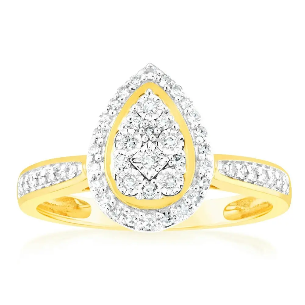 Luminesce Lab Grown Diamond 1/5 Carat Pear Dress Ring in 9ct Yellow Gold