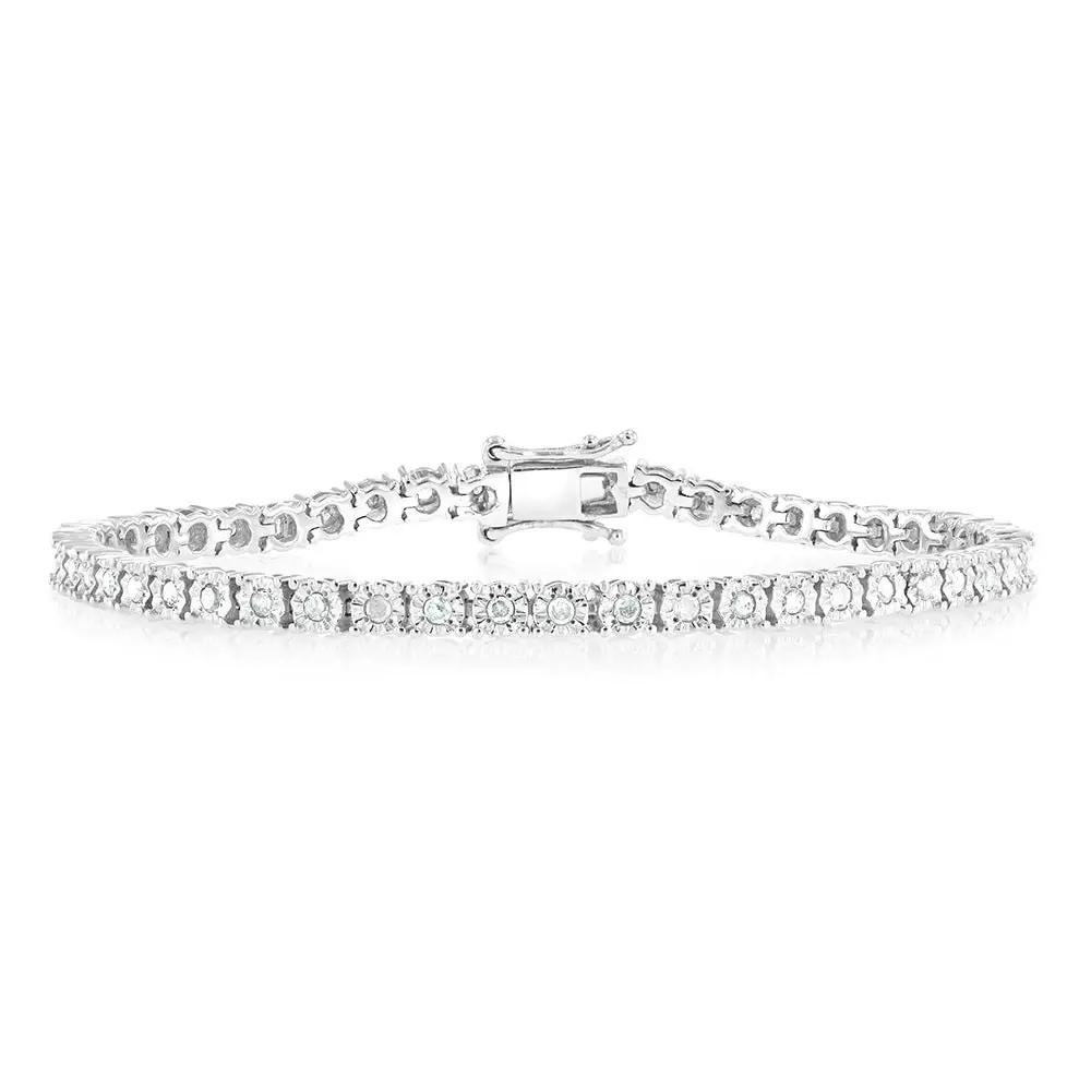 Sterling Silver 1 Carat Diamond Tennis Bracelet  with Round Brilliant Cut Diamonds