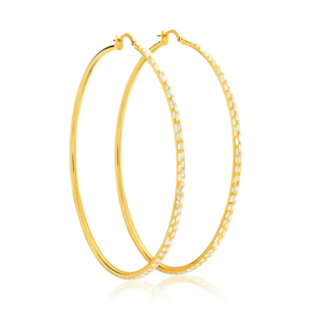 9ct Yellow Gold Silver Filled 60mm Hoop Earrings with diamond cut feature