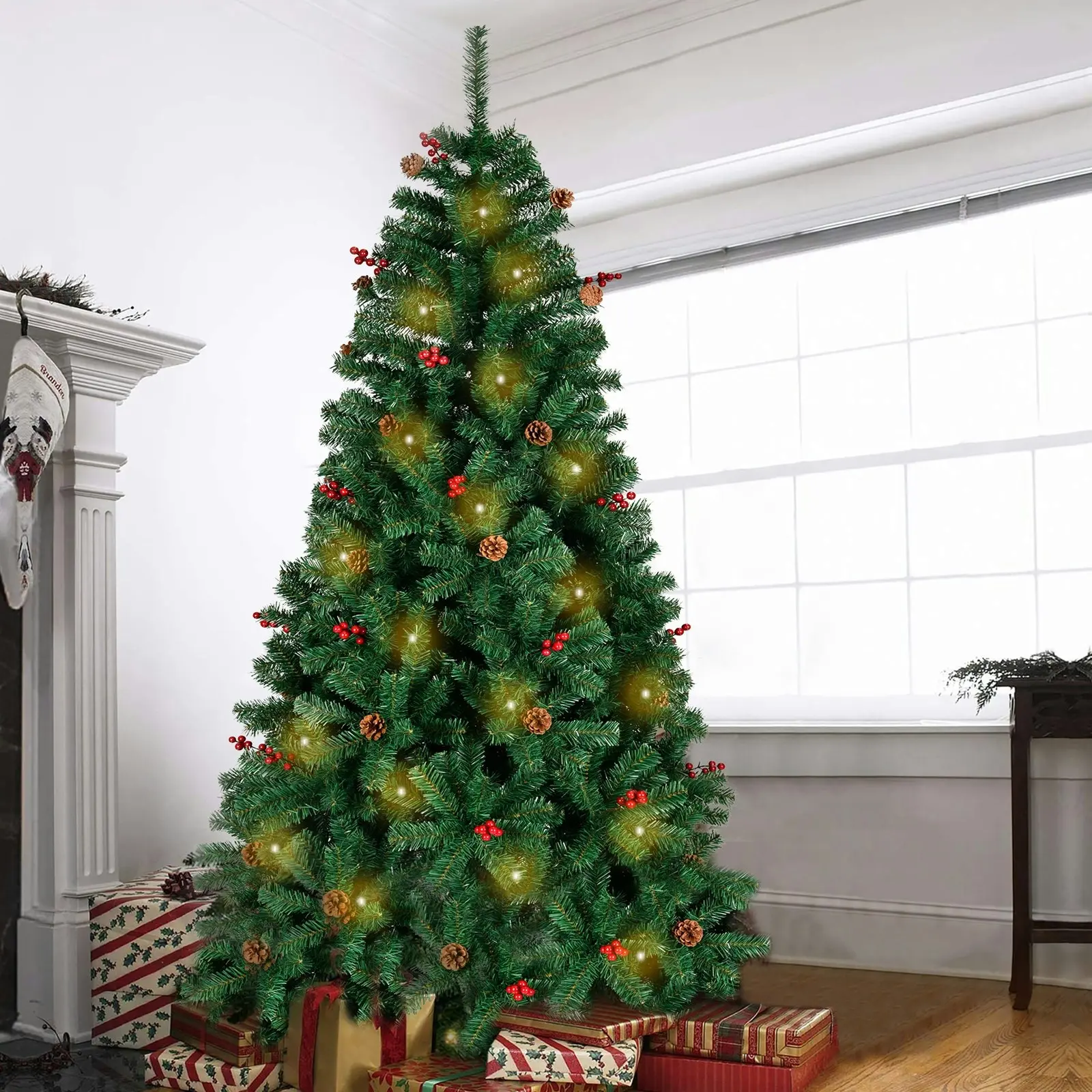 Christmas Tree With LED 1.8m Xmas Trees Pinecone & Berries Decorated