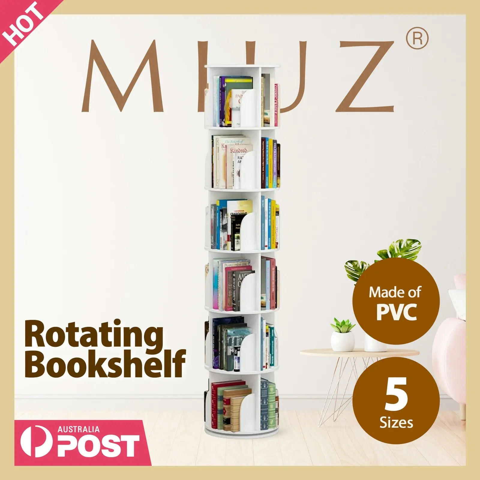 Rotating Book Storage Shelf Bookcase Rotating Display Stand White Bookshelf