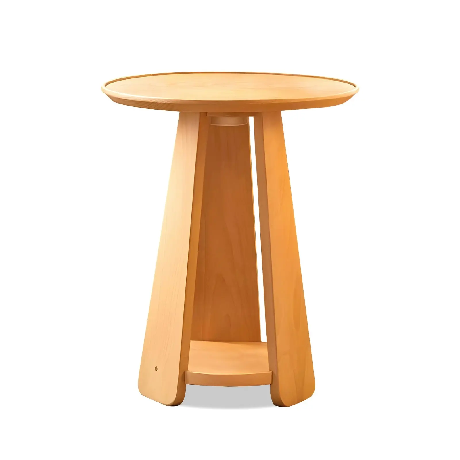 Solid Beechwood Small Side Table, End Tables with LED lamp for Living Room Decor