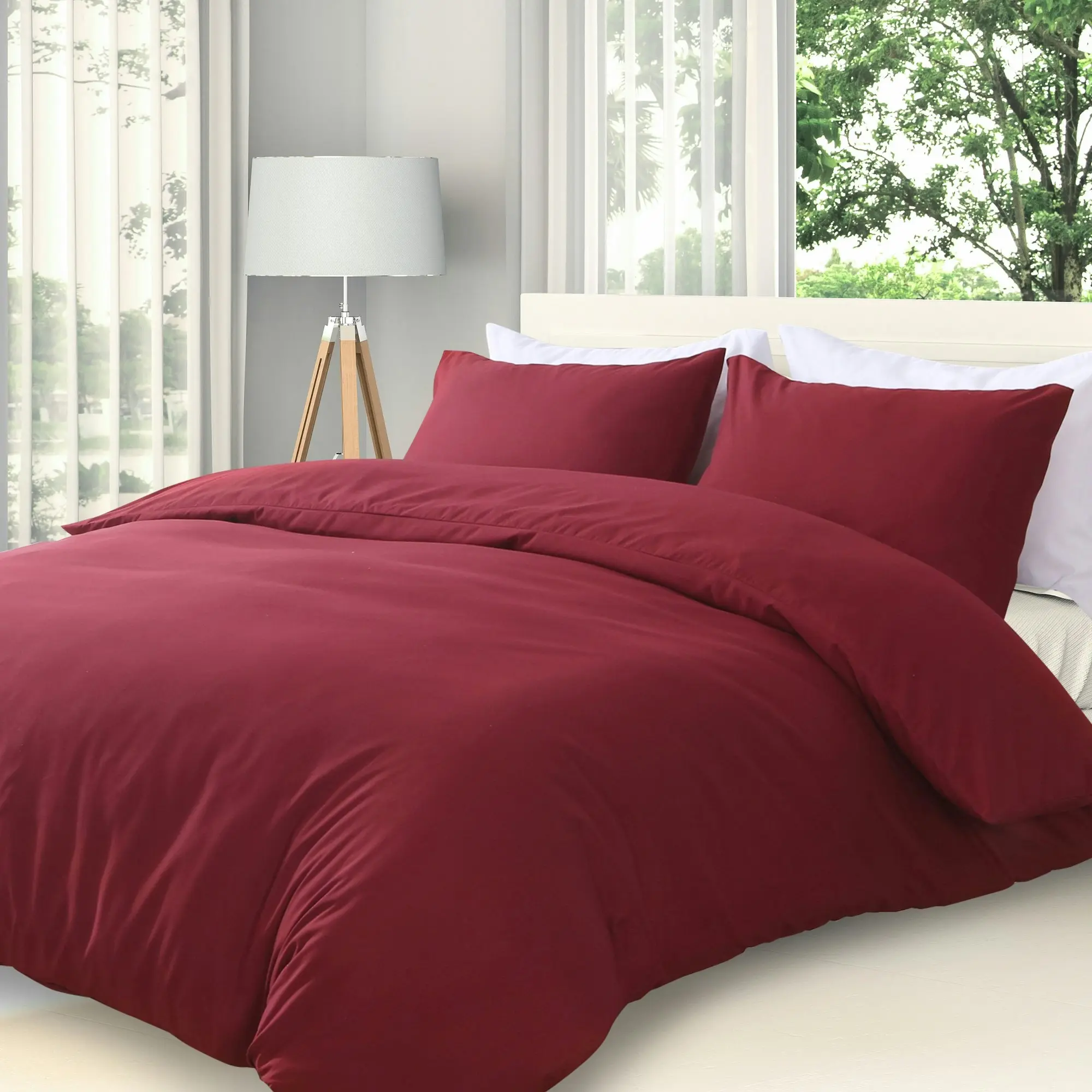 Linenova 2000TC Hotel Soft Quilt Cover Pillowcases Set(Burgundy,5 Sizes)