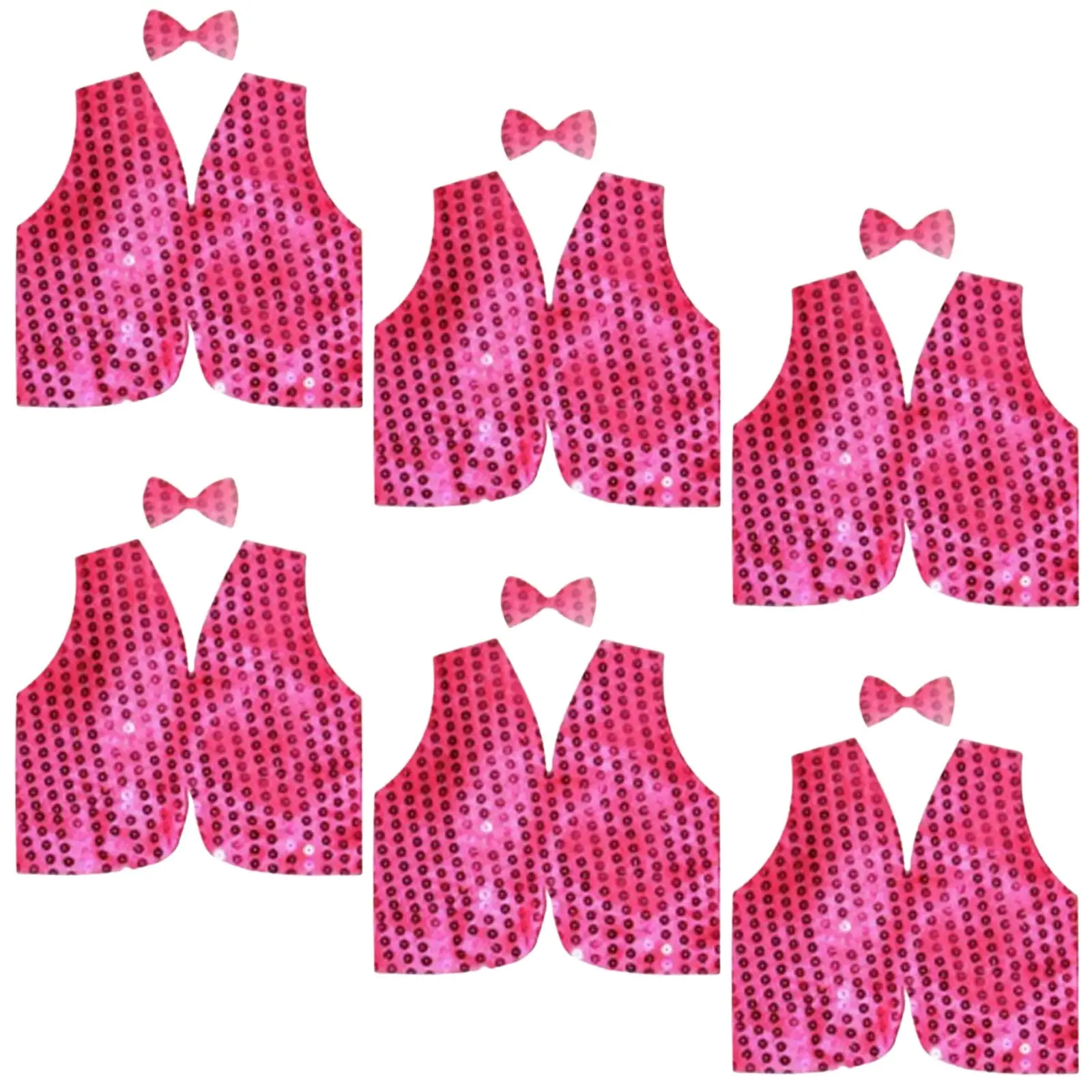 6x Kids Sequin Vest Bow Tie Set Costume 80s Party Dress Up Waistcoat - Hot Pink