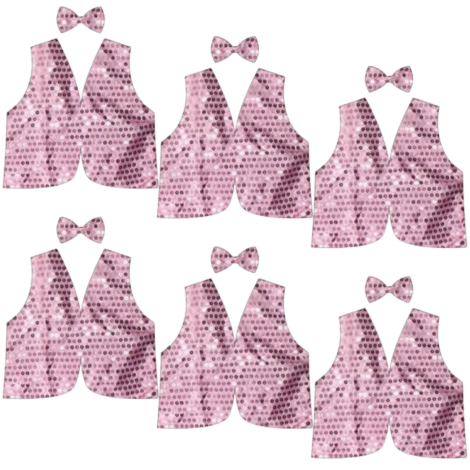 6x Kids Sequin Vest Bow Tie Set Costume 80s Party Dress Up Waistcoat - Pink