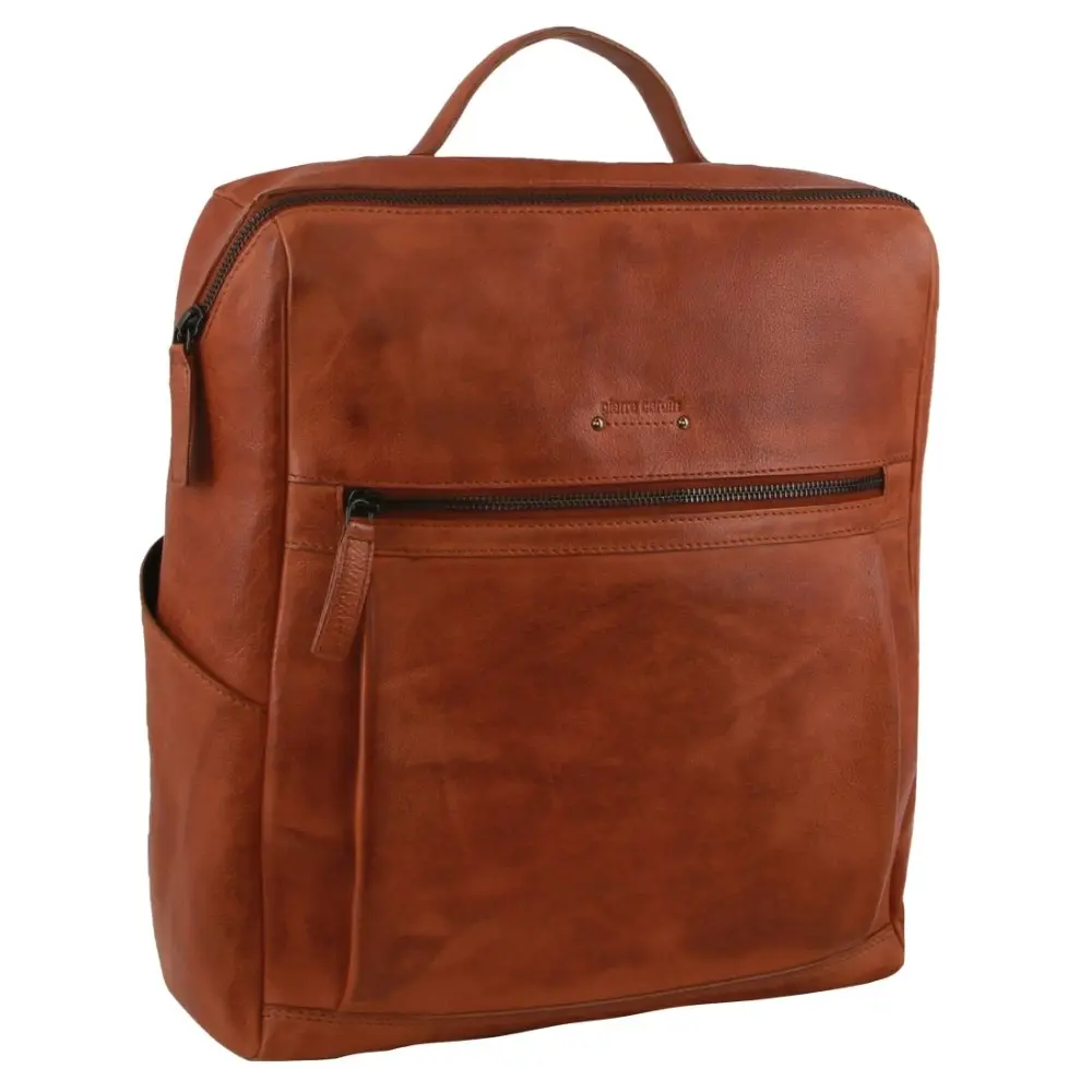 Pierre Cardin Italian Leather Unisex Backpack Bag w 15" Laptop Insert in Cognac