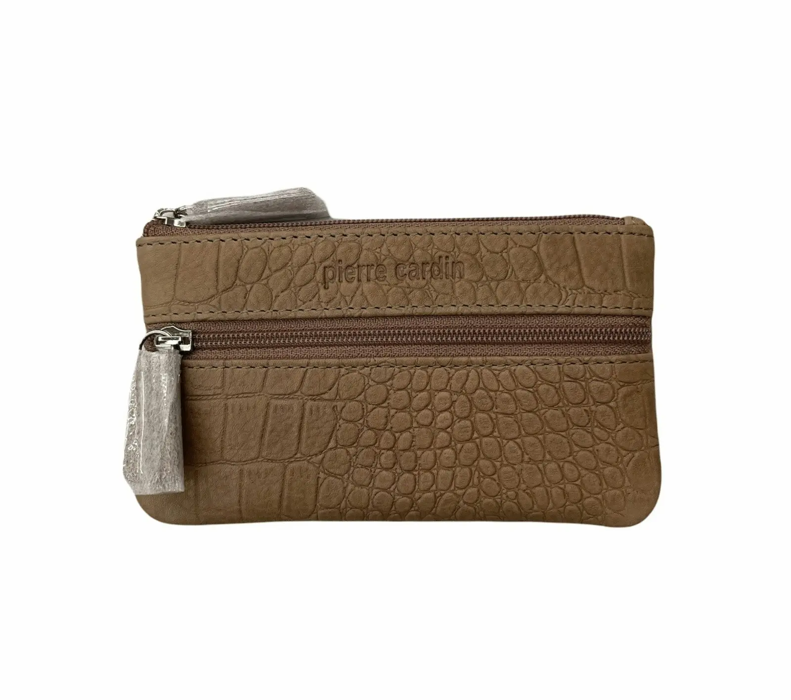 Pierre Cardin Ladies Womens Genuine Leather RFID Coin Purse Wallet - Taupe (Croc)