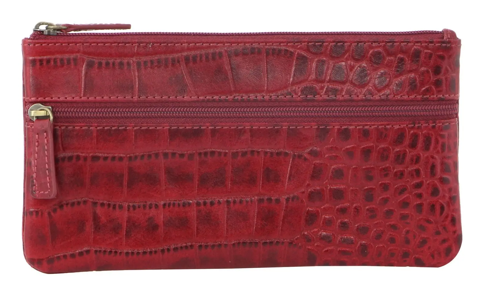 Pierre Cardin Ladies Womens Genuine Soft Leather Italian Wallet - Red/Croc