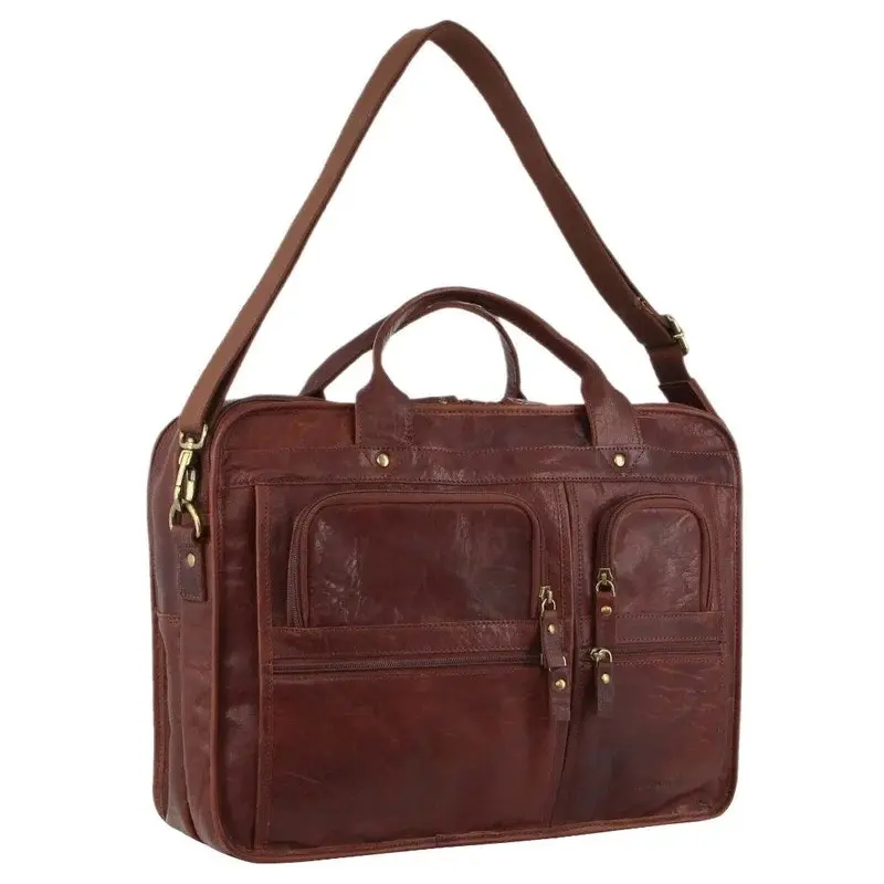 Pierre Cardin Rustic Leather Computer/Laptop Messenger Bag - Chestnut