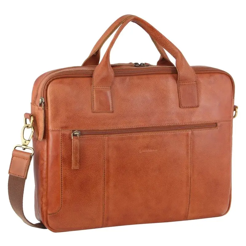 Pierre Cardin Mens Rustic Leather Computer/Laptop Messenger Bag - Cognac