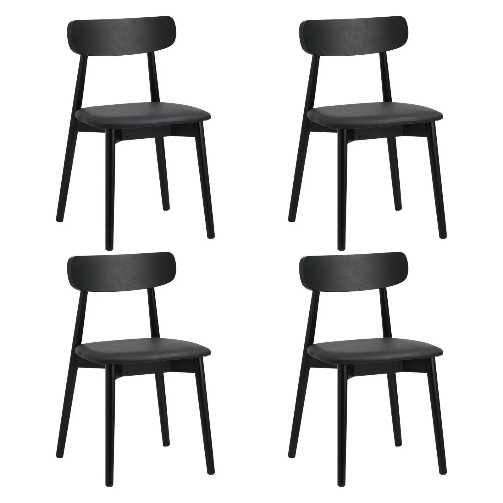 Oikiture 4x Dining Chairs Kitchen Chair PU Leather Solid Wood Cafe Lounge Black