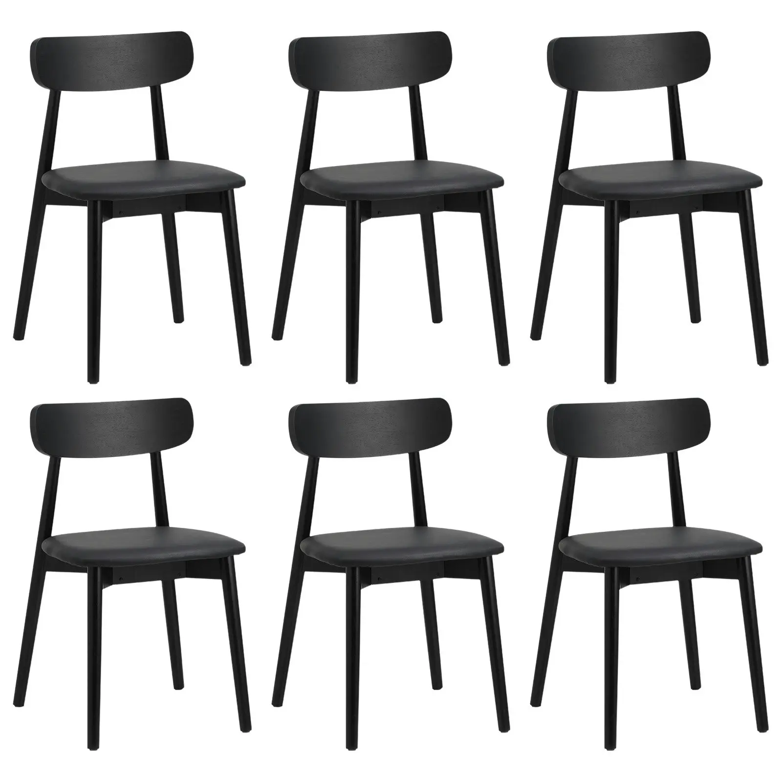 Oikiture 6x Dining Chairs Kitchen Chair PU Leather Solid Wood Cafe Lounge Black