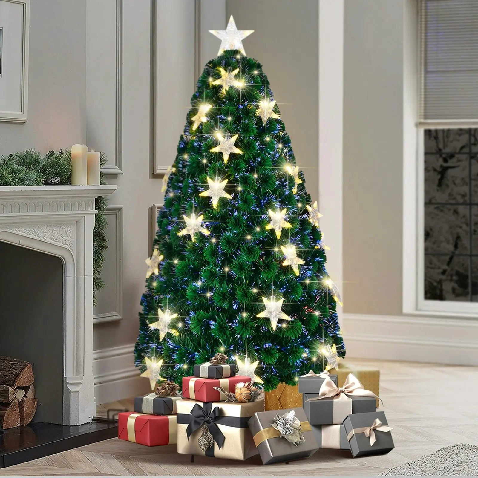 Mazam 2PCS Christmas Tree 6FT 1.8M LED Xmas Optic Fibre Green Multi Colour