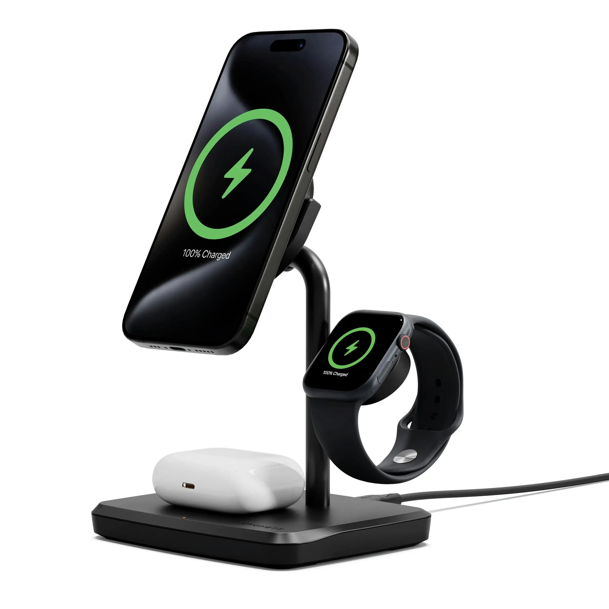 Cygnett Chargebase Qi2 3-in-1 Magnetic 15w Wireless Charger - Black