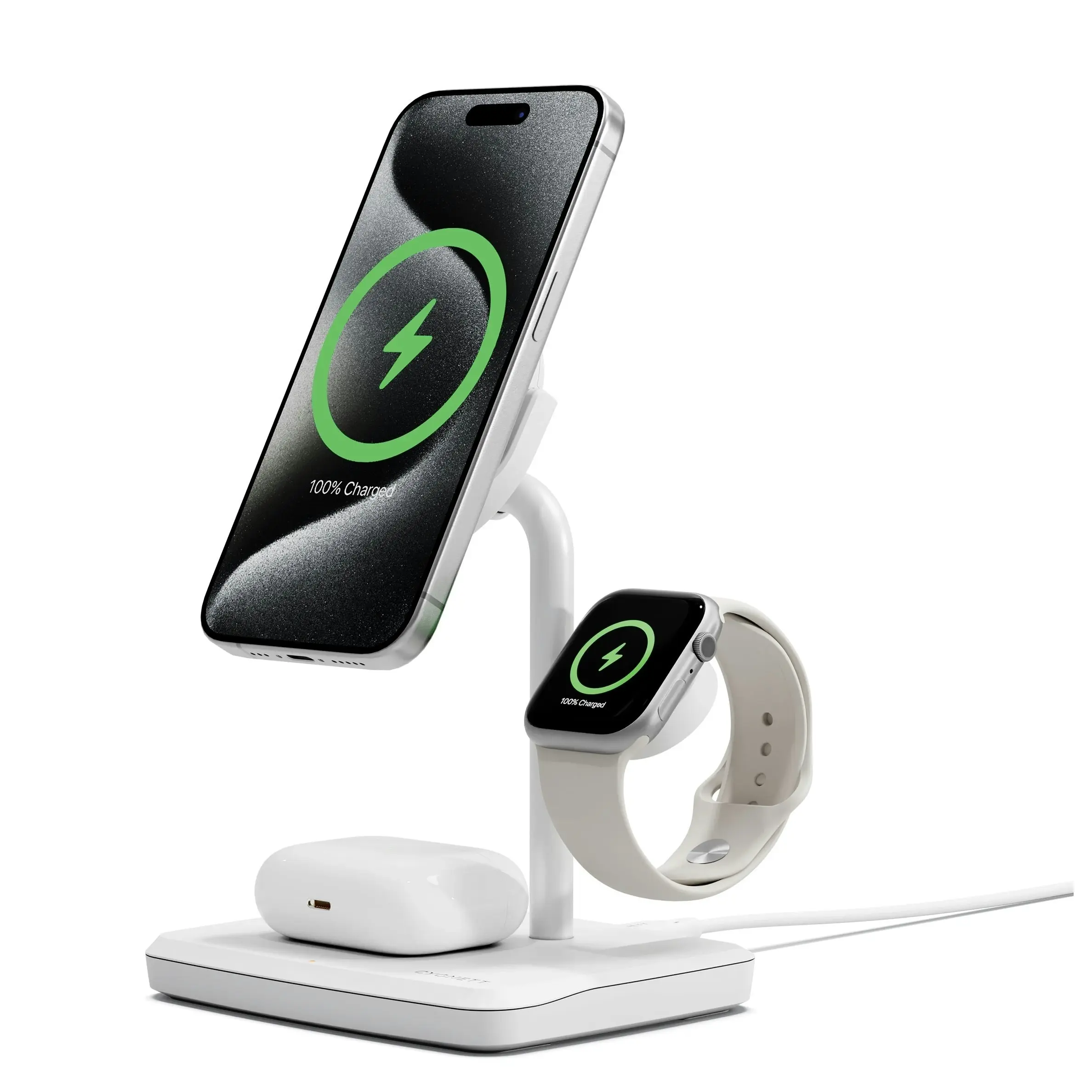 Cygnett Chargebase Qi2 3-in-1 Magnetic 15w Wireless Charger - White