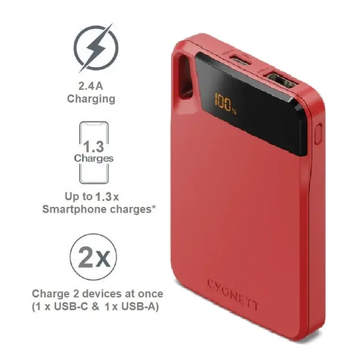 Cygnett Chargeup Boost 4th Gen 5k Mah Power Bank-red