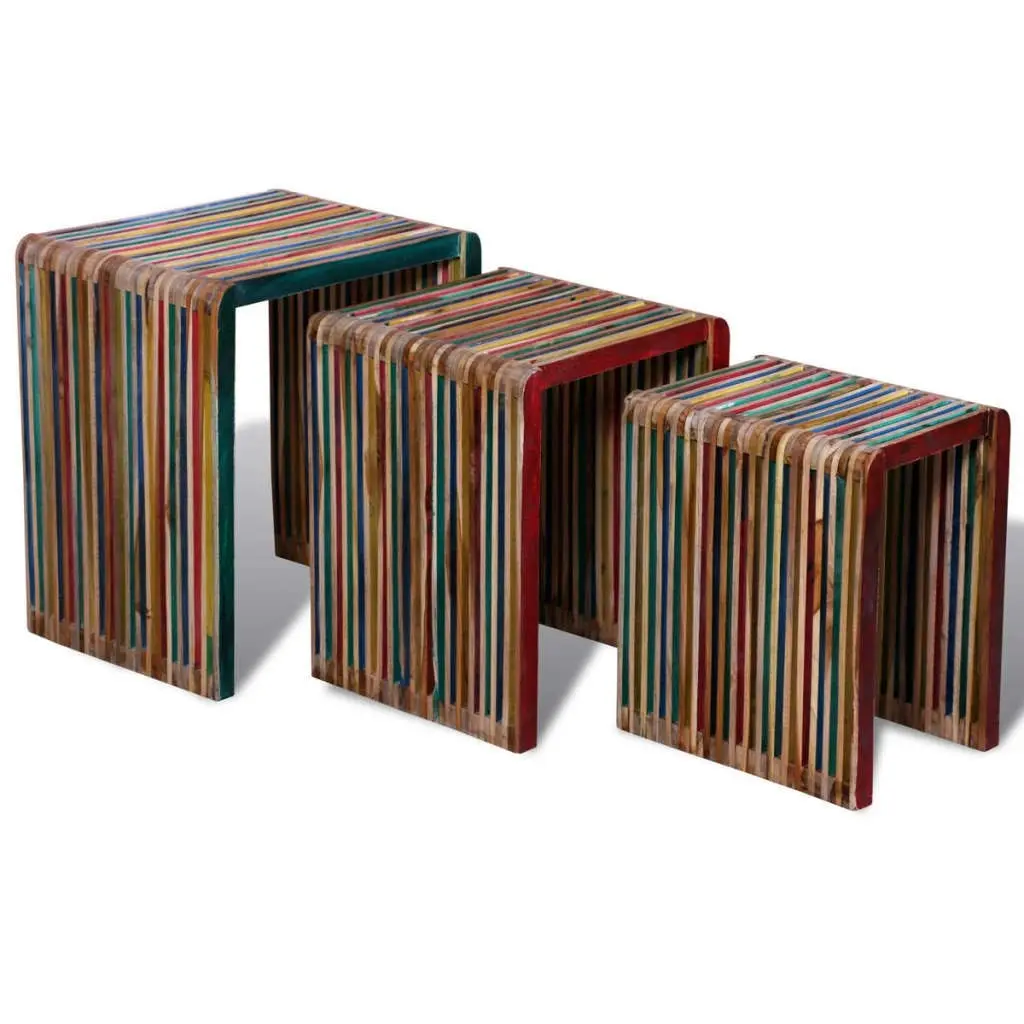 Nesting Table Set 3 Pieces Colourful Reclaimed Teak 241717