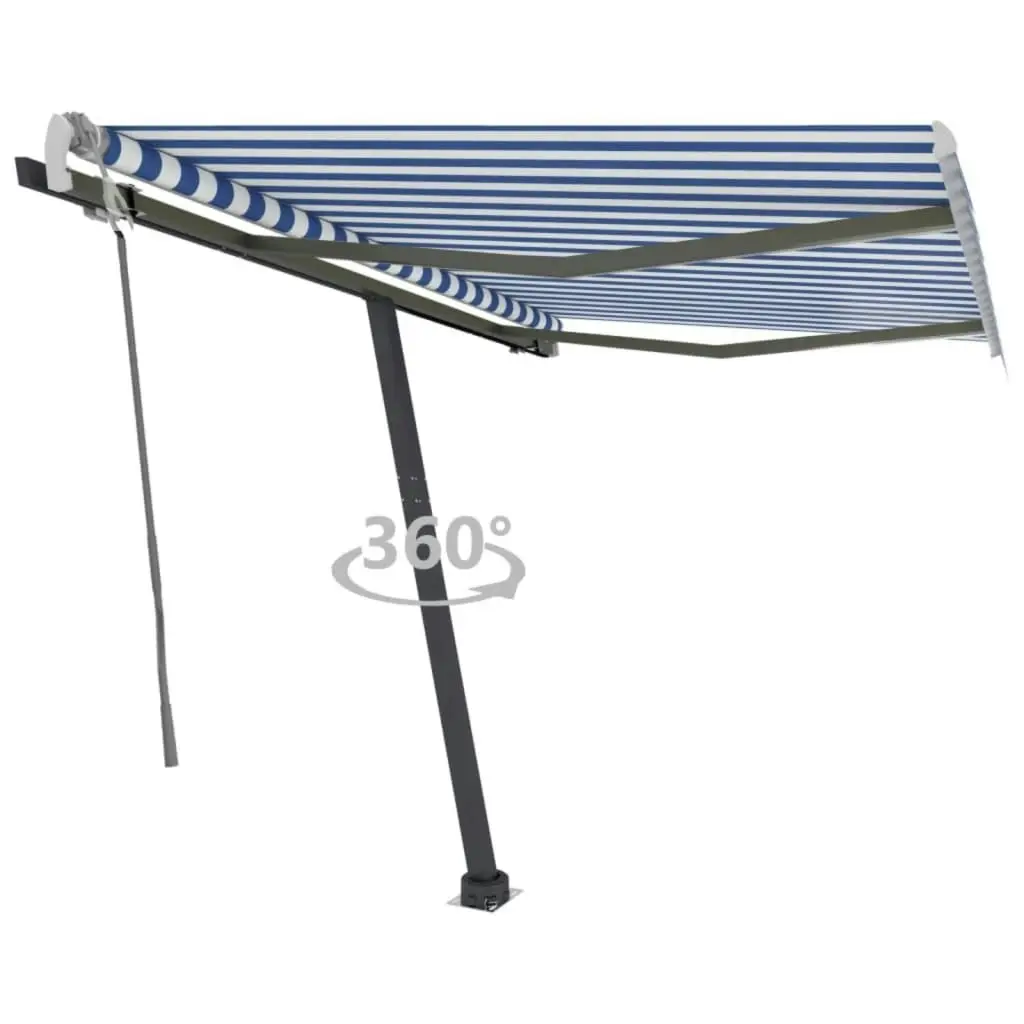 Freestanding Manual Retractable Awning 300x250 cm Blue/White 3069696