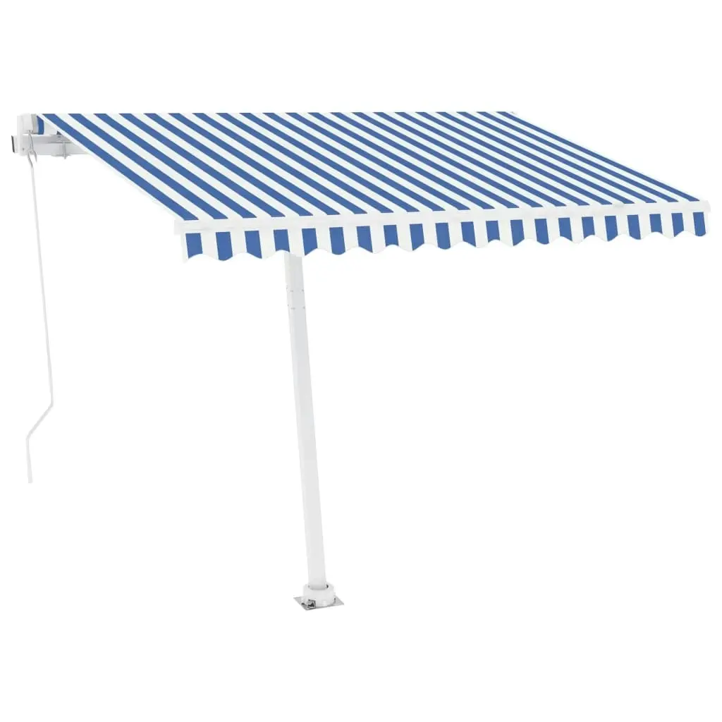 Freestanding Manual Retractable Awning 300x250 cm Blue/White 3069496