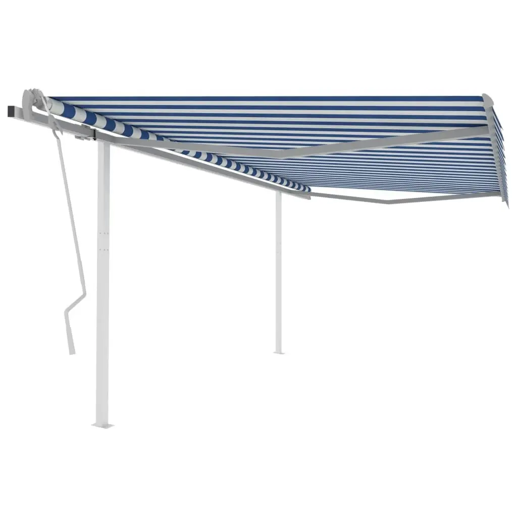 Manual Retractable Awning with Posts 4x3 m Blue and White 3069936