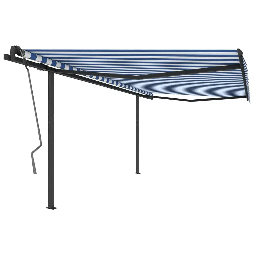 Manual Retractable Awning with Posts 4x3 m Blue and White 3070136