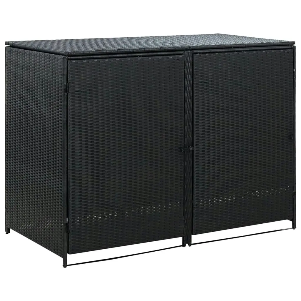 Double Wheelie Bin Shed Poly Rattan Black 148x80x111 cm 43887