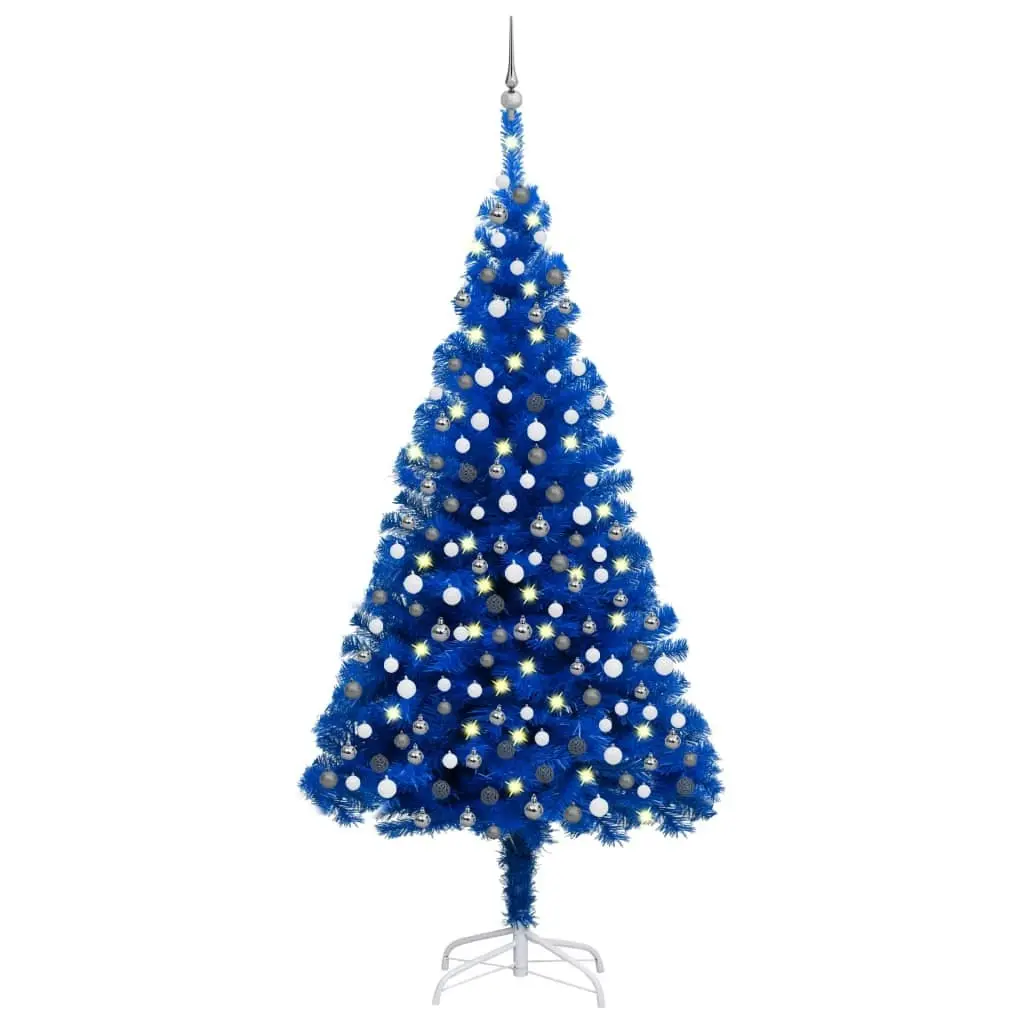 Artificial Pre-lit Christmas Tree with Ball Set Blue 210 cm PVC 3077682