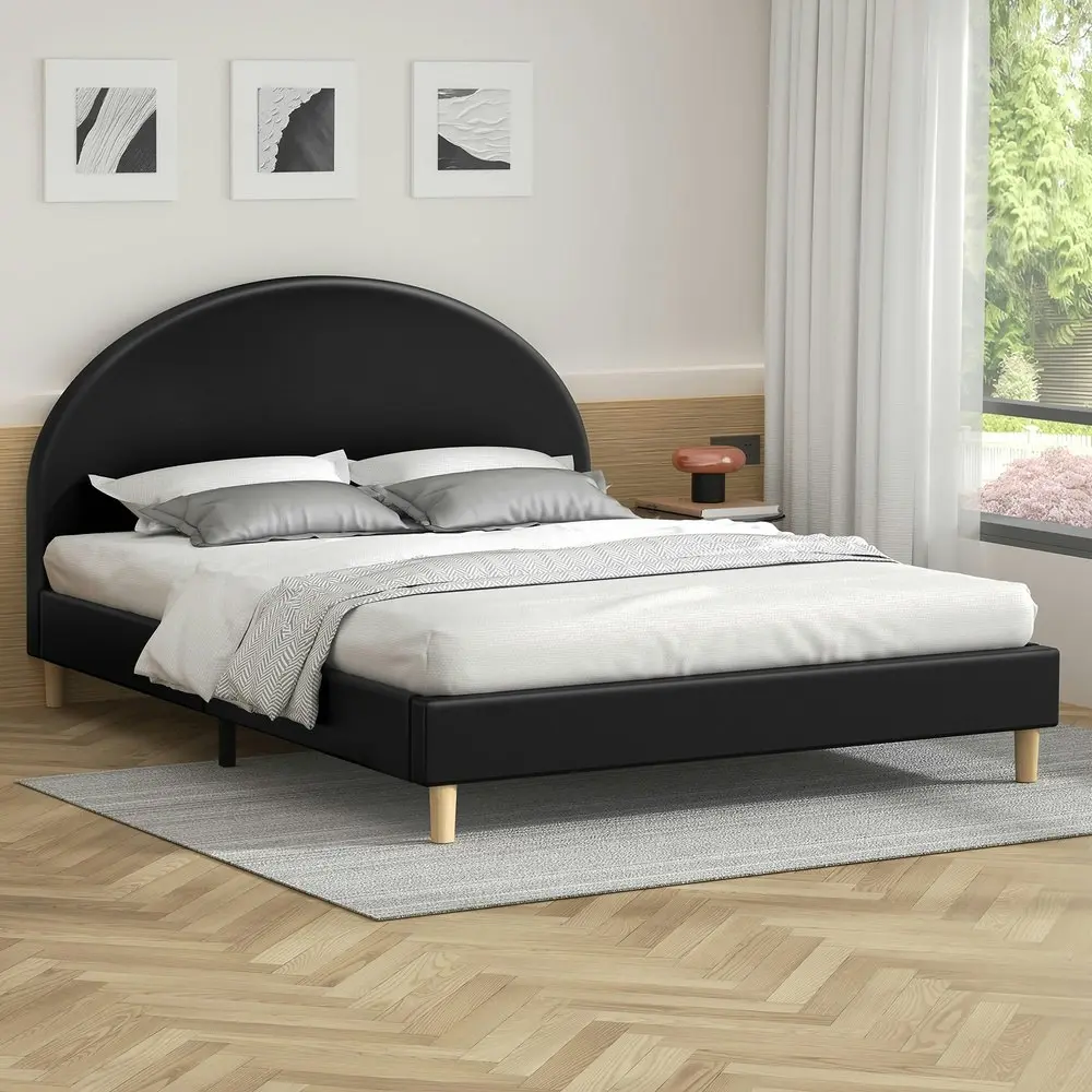 Alfordson Bed Frame Queen Size Mattress Base Platform Black Leather CALLA