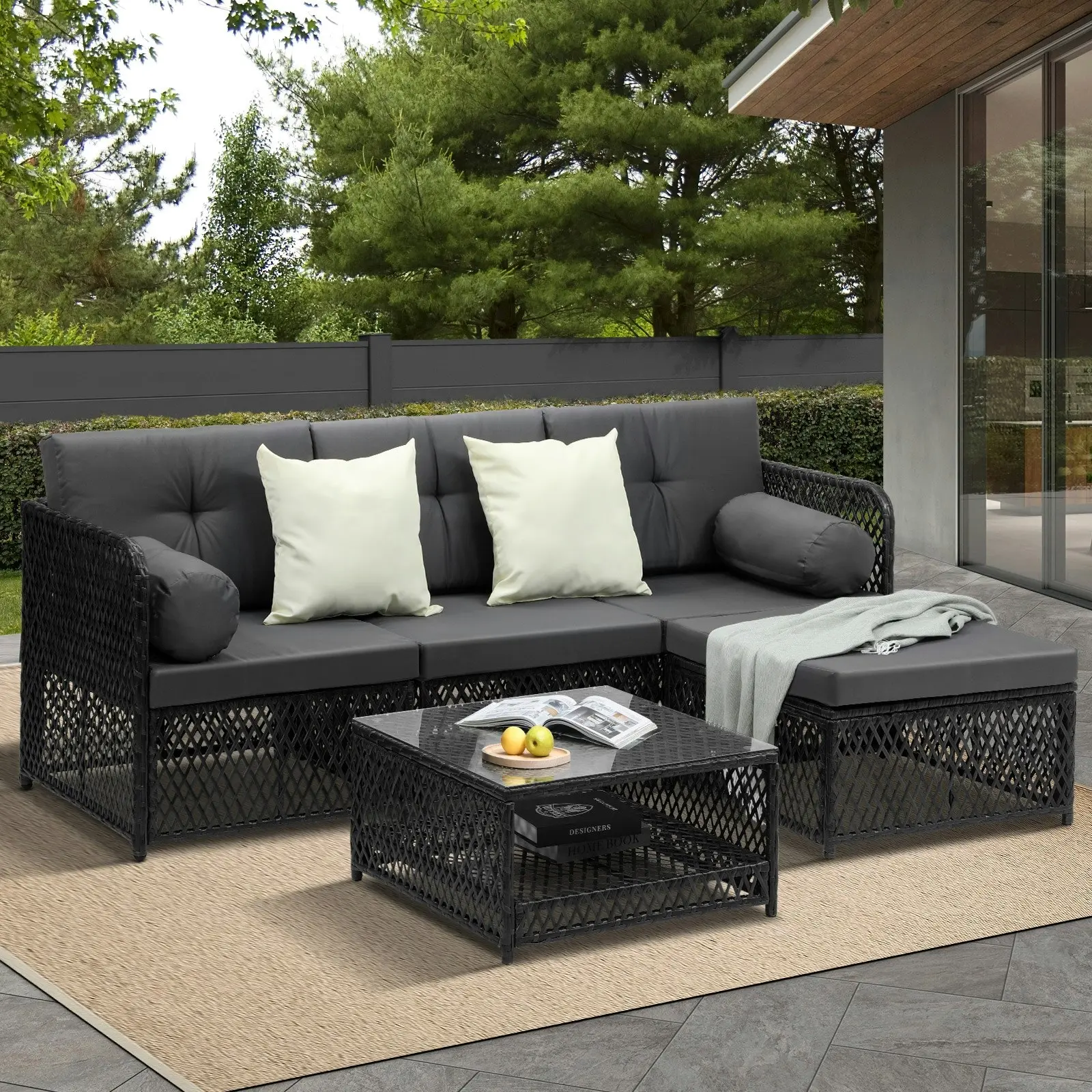 Livsip Outdoor Sofa Set 4 Seater Wicker Corner Modular Lounge Setting Furniture