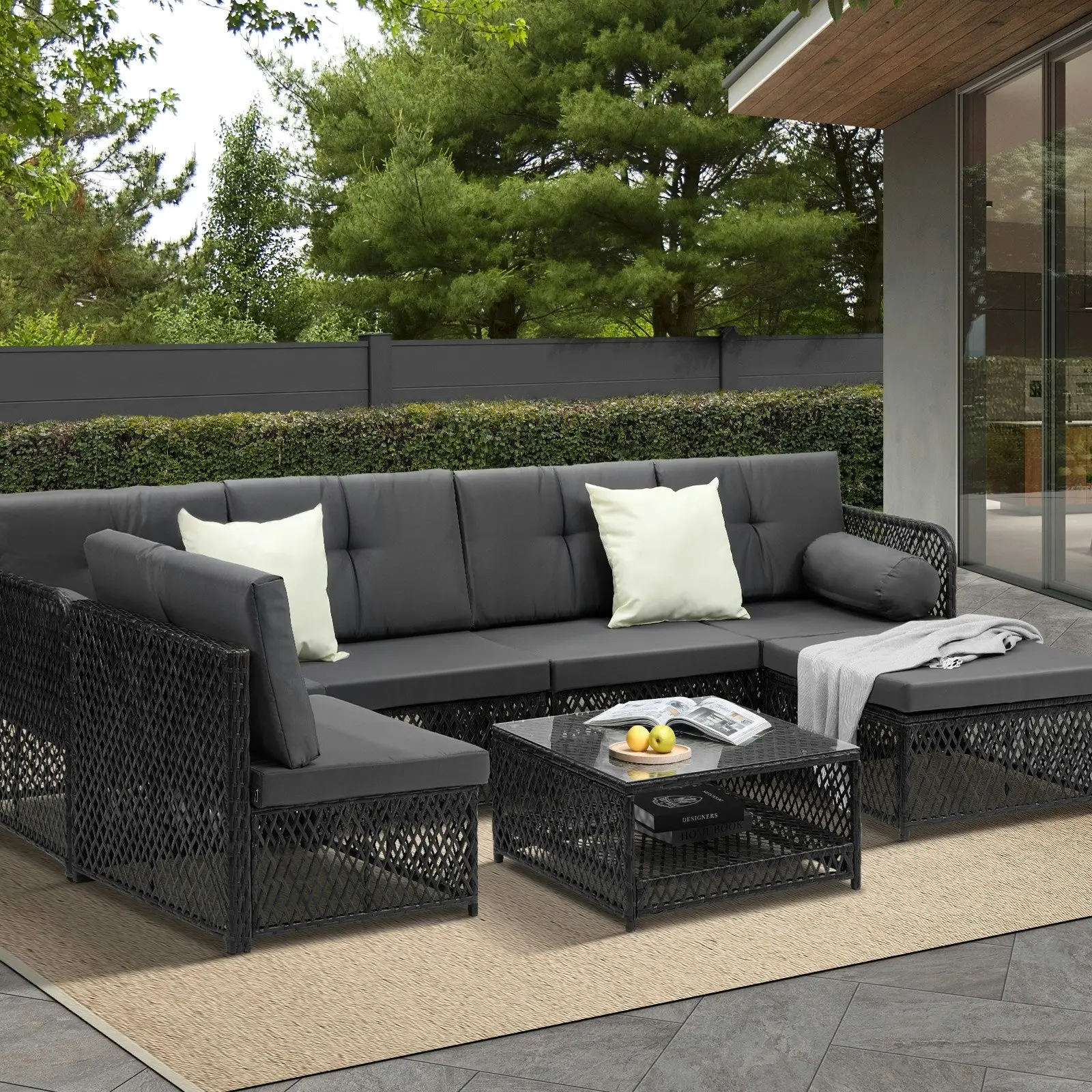 Livsip Outdoor Sofa Set 6 Seater Wicker Rattan Lounge Setting Patio Furniture