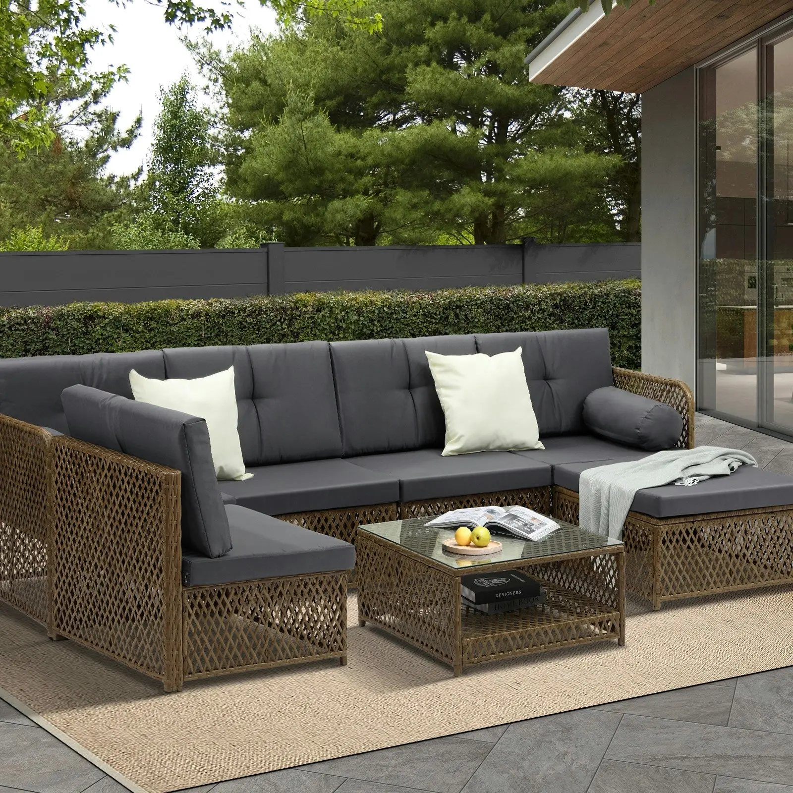 Livsip Outdoor Furniture Lounge Setting 6 Seater Wicker Sofa Set Patio Garden