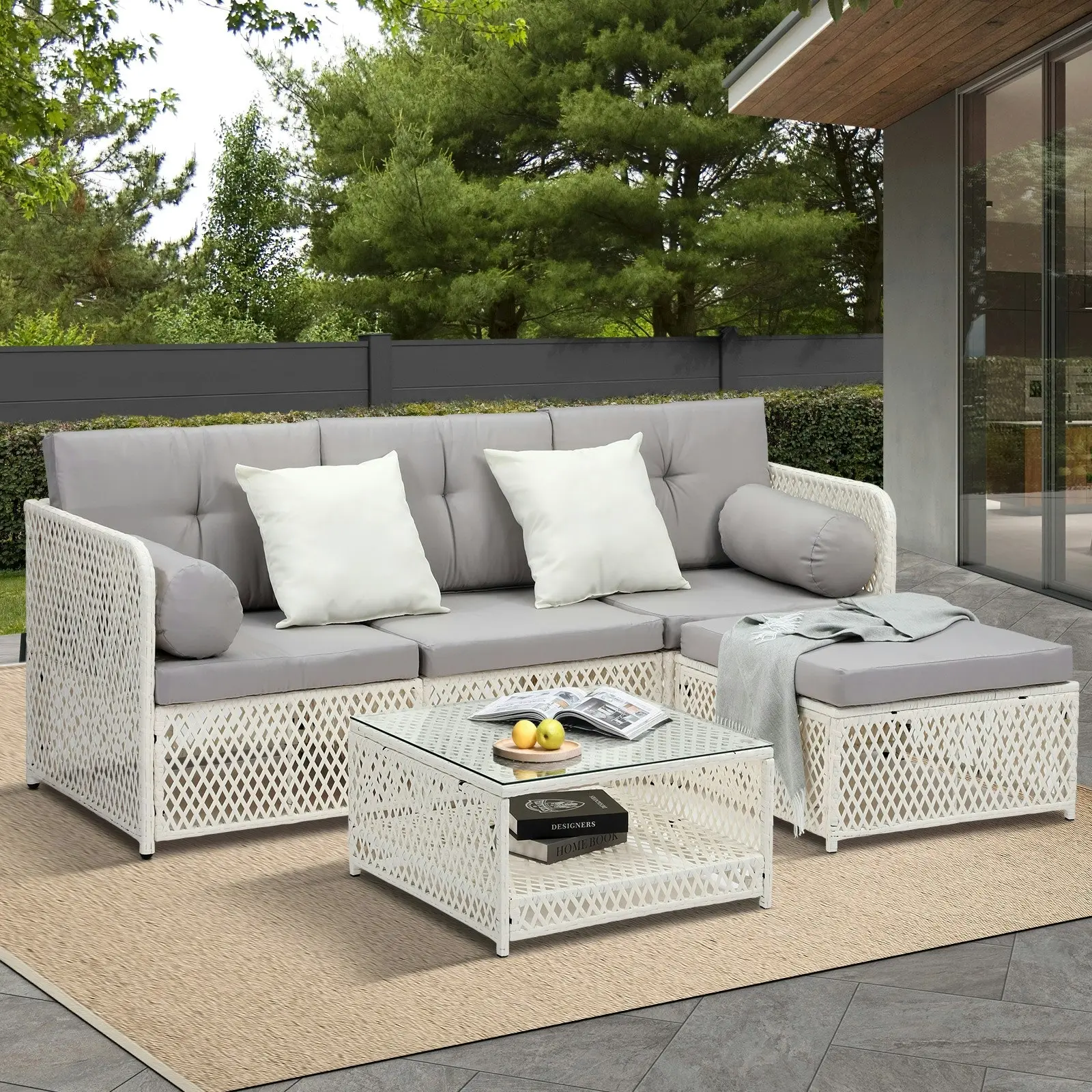 Livsip Outdoor Furniture Sofa Set 5PCS Wicker Lounge Setting Table Chairs Garden