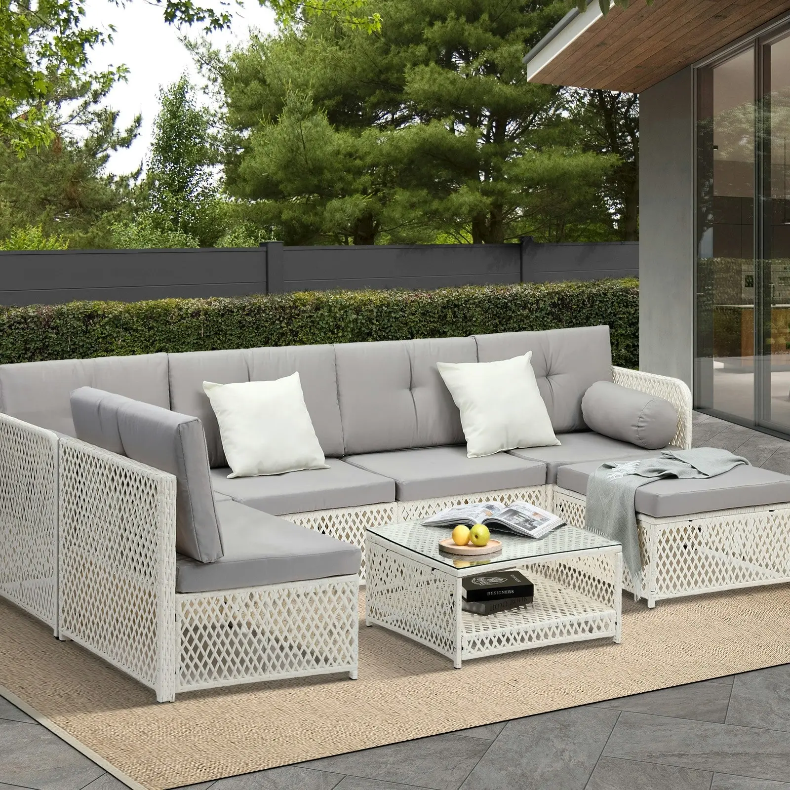 Livsip Outdoor Furniture Sofa Set 7-Piece Wicker Lounge Setting Table Chairs