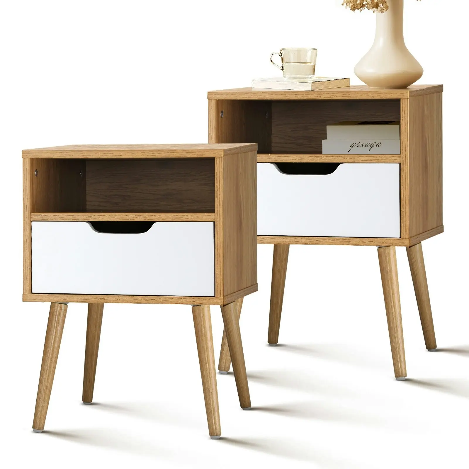 Oikiture Bedside Tables Set of 2 Side Table Nightstand Trendy Furniture Cabinet