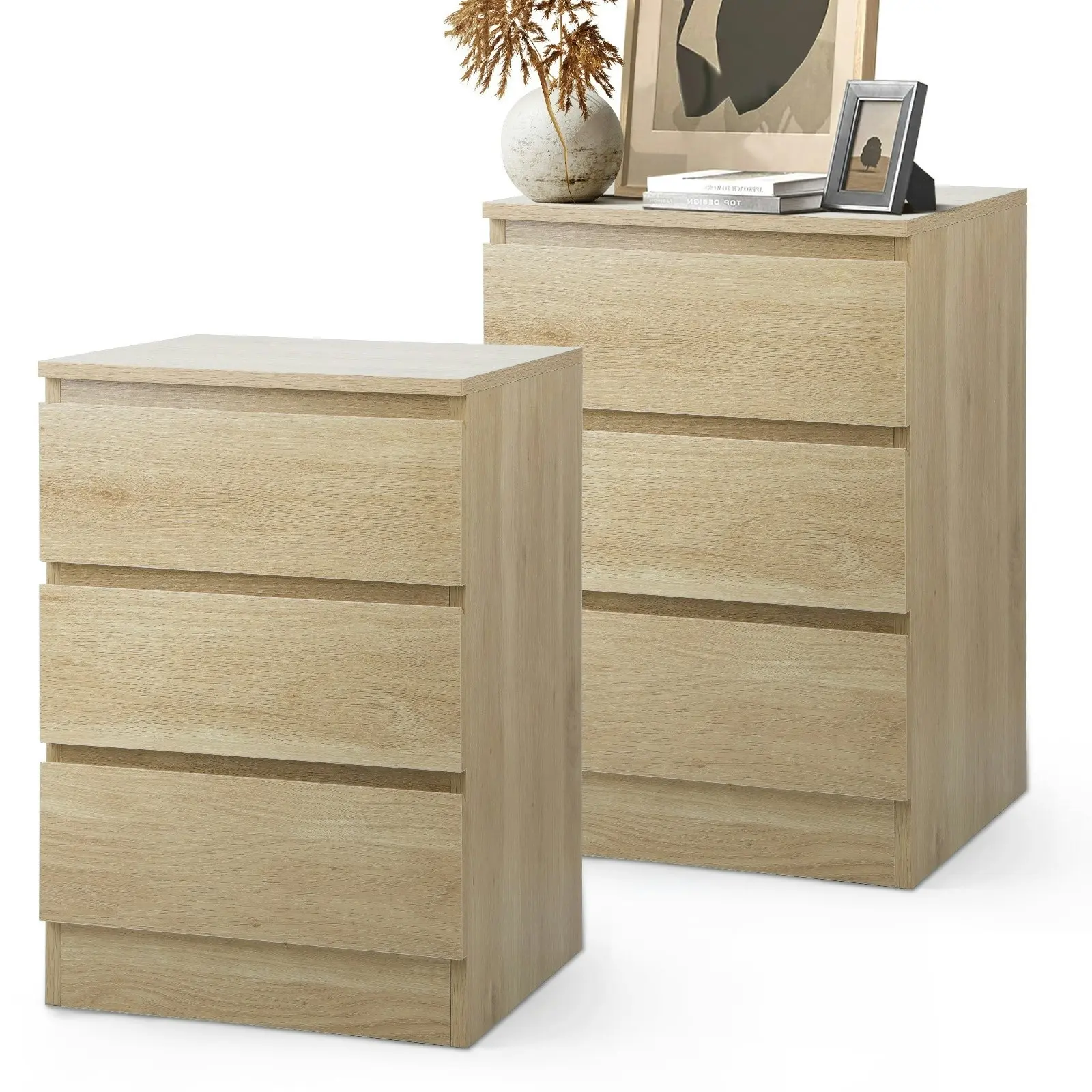 Oikiture Bedside Tables Set of 2 Side Table Storage Cabinet Nightstand Natural