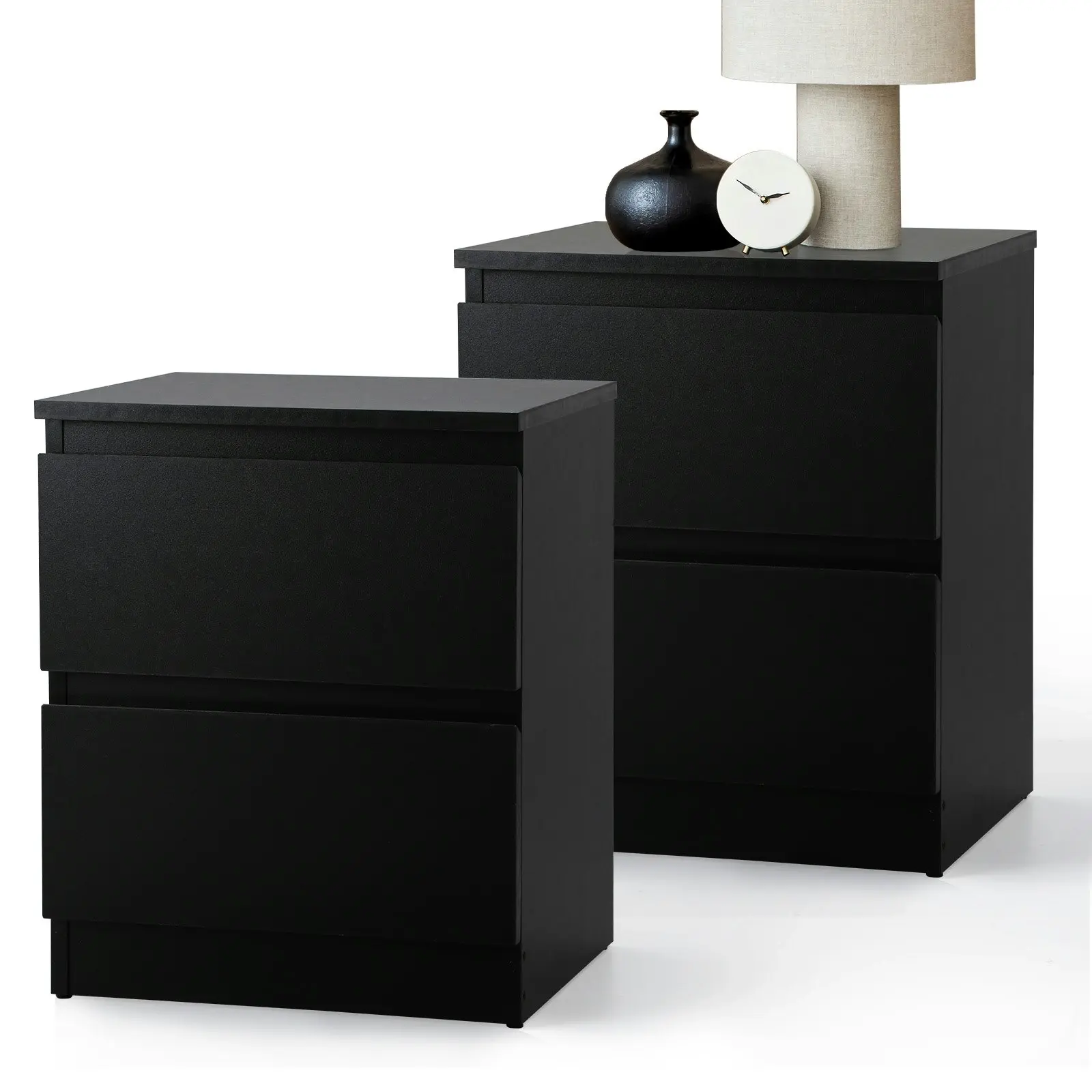 Oikiture Bedside Tables Set of 2 Nightstand Side End Table Storage Cabinet Black