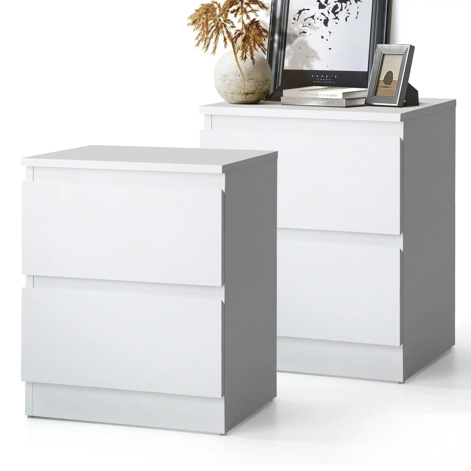 Oikiture Bedside Tables Set of 2 Nightstand Side Table Storage Cabinet White