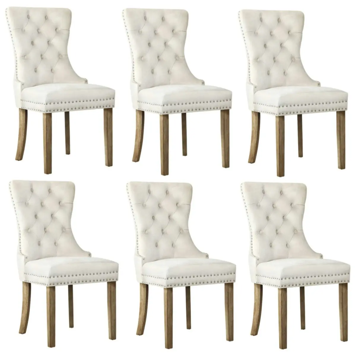 Oikiture 6x Velvet Dining Chairs Upholstered French Provincial Tufted Beige