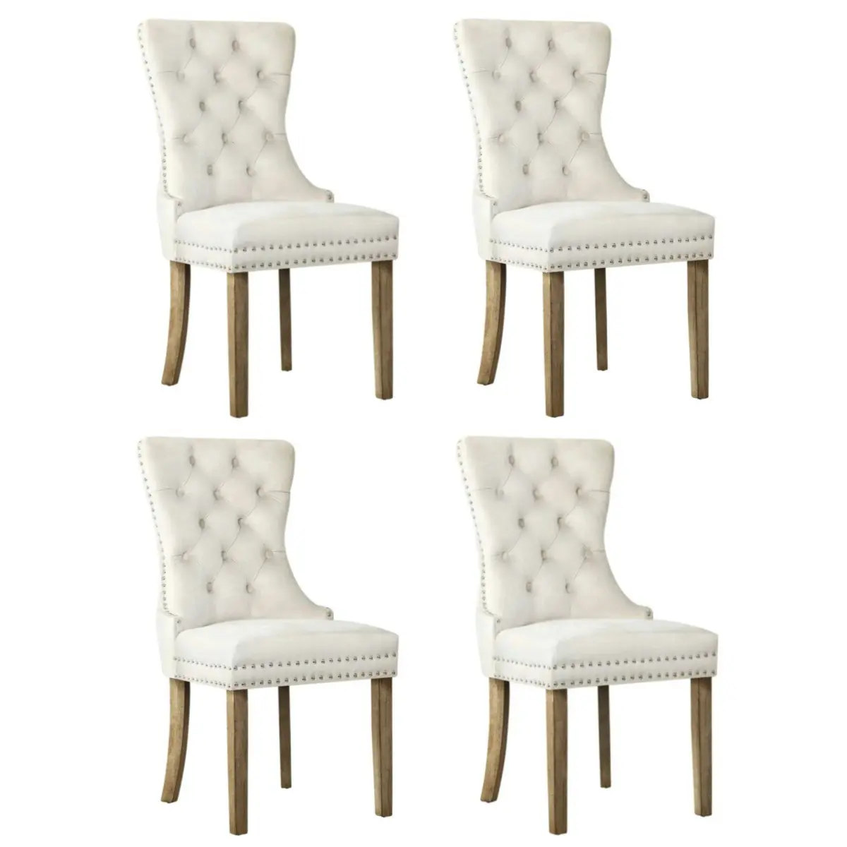 Oikiture 4x Velvet Dining Chairs Upholstered French Provincial Tufted Beige