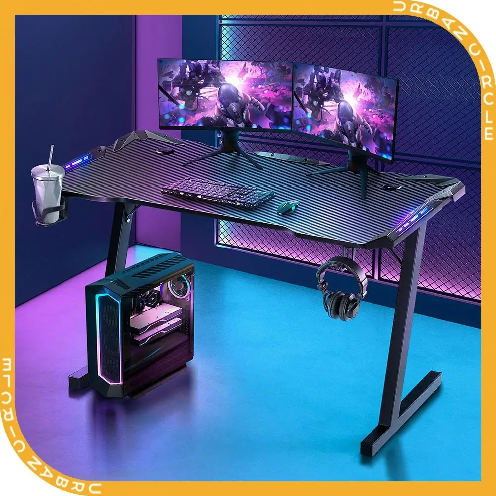 Furb 140cm Z Shaped LED Gaming Desk Carbon Fiber Computer Table With Holder