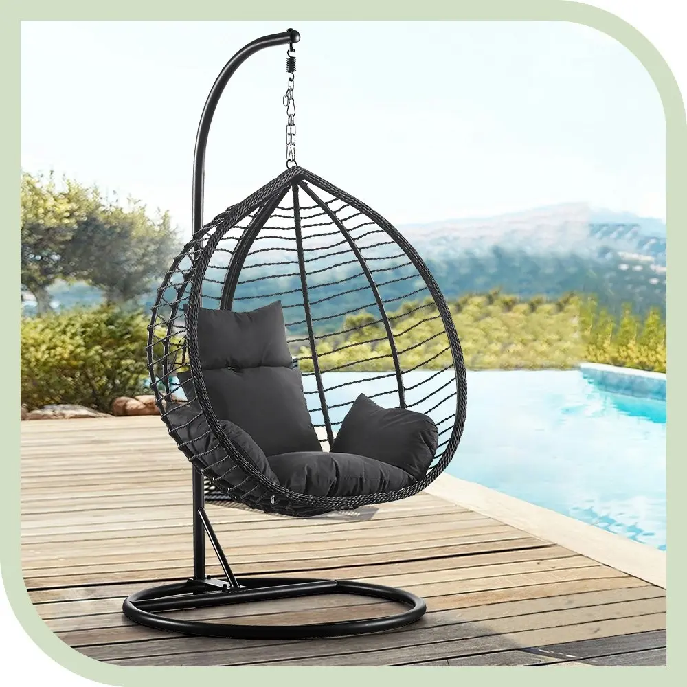 Groverdi Outdoor Hanging Egg Chair with Stand Cushion Patio Egg Swing Chairs